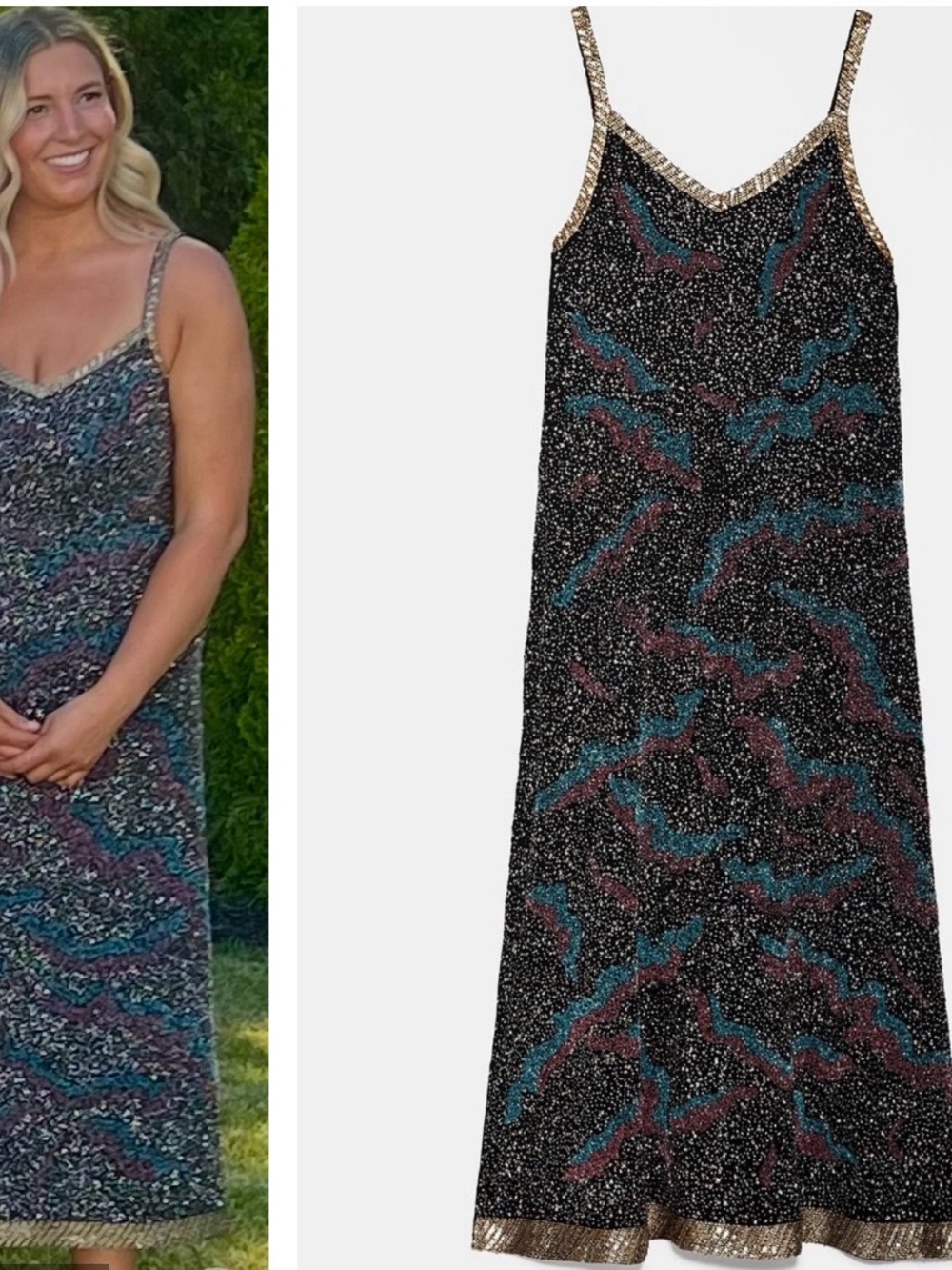 Zara Beaded Midi Slip Dress Sleeveless Wedding Guest Cocktail Formal